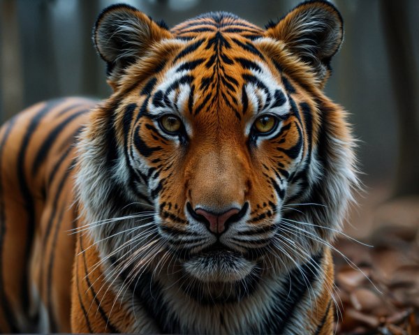 Majestic tiger with striking orange coat and green eyes