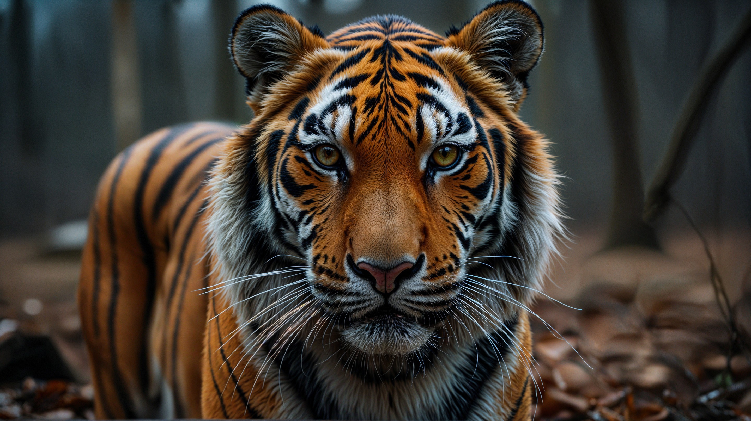 Majestic tiger with striking orange coat and green eyes