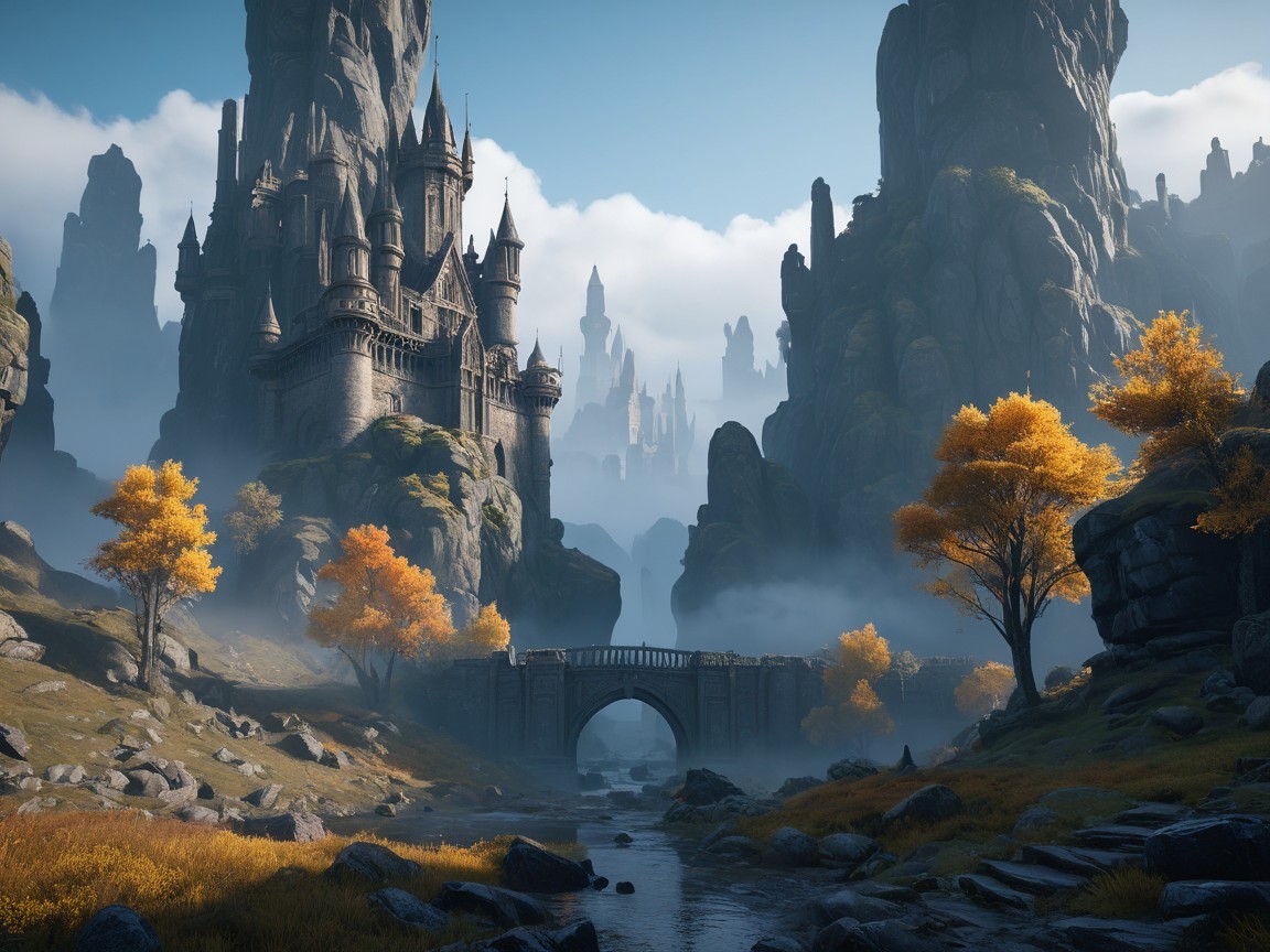 Majestic castle on a cliff above a serene river valley