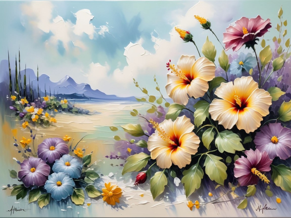 Impressionistic Landscape with Colorful Blossoms