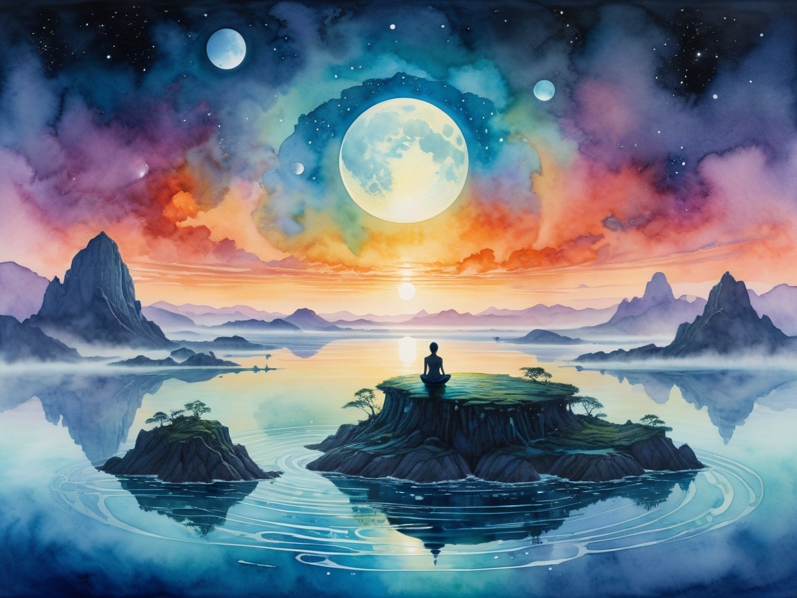 Tranquil Island Meditation Under Cosmic Skies