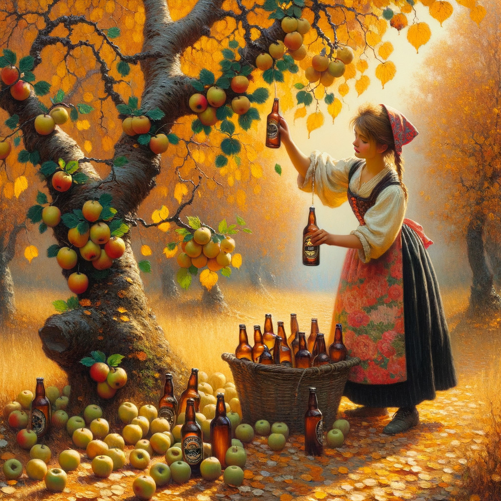 Young Woman in Traditional Attire Harvesting Apples