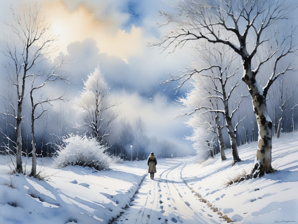 Serene Winter Landscape with Snowy Path and Trees