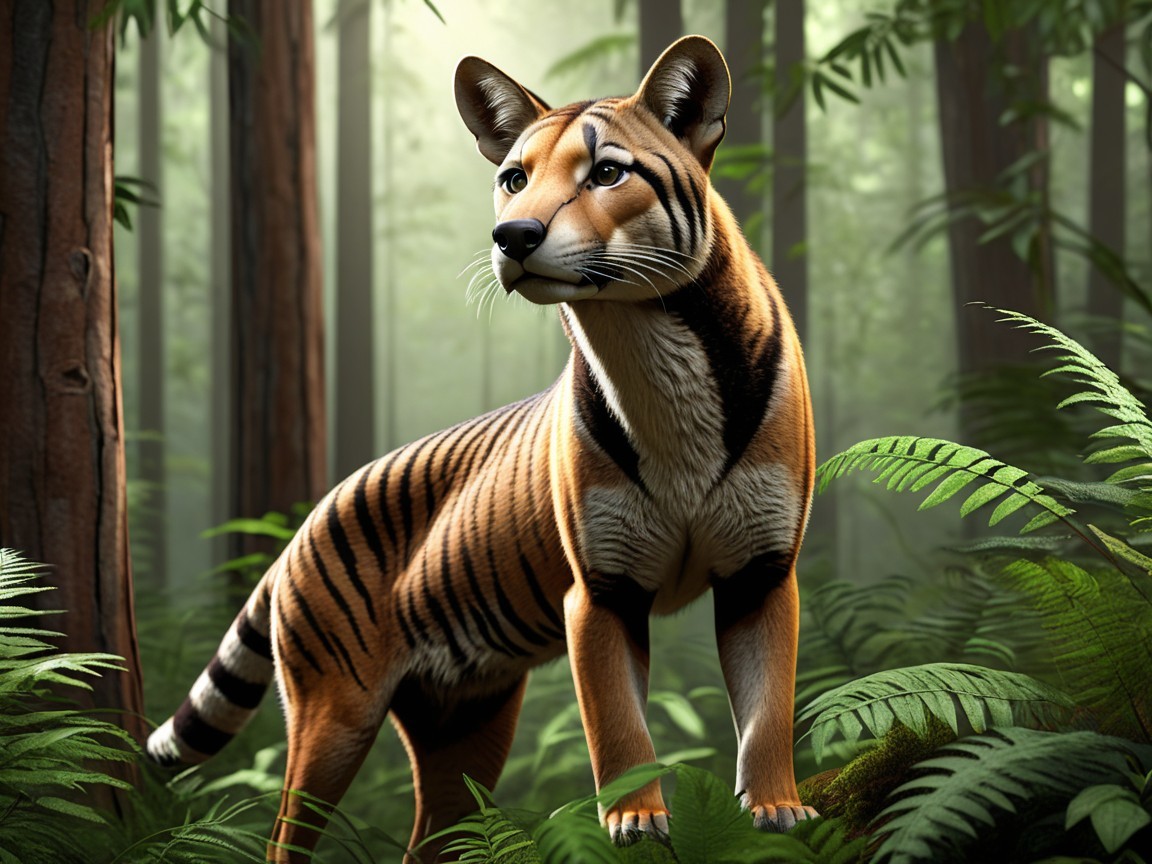 Majestic striped creature in sunlit forest setting