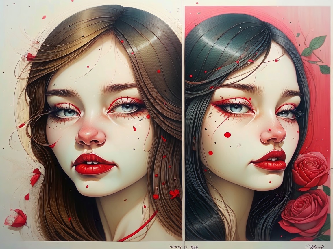 Stylized Portraits of Young Women with Floral Accents