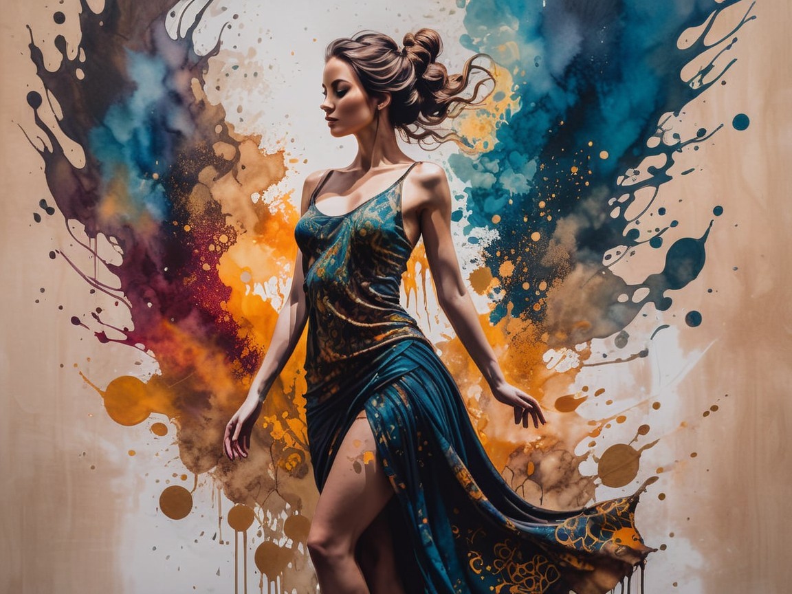 Elegant Woman in Colorful Artistic Setting