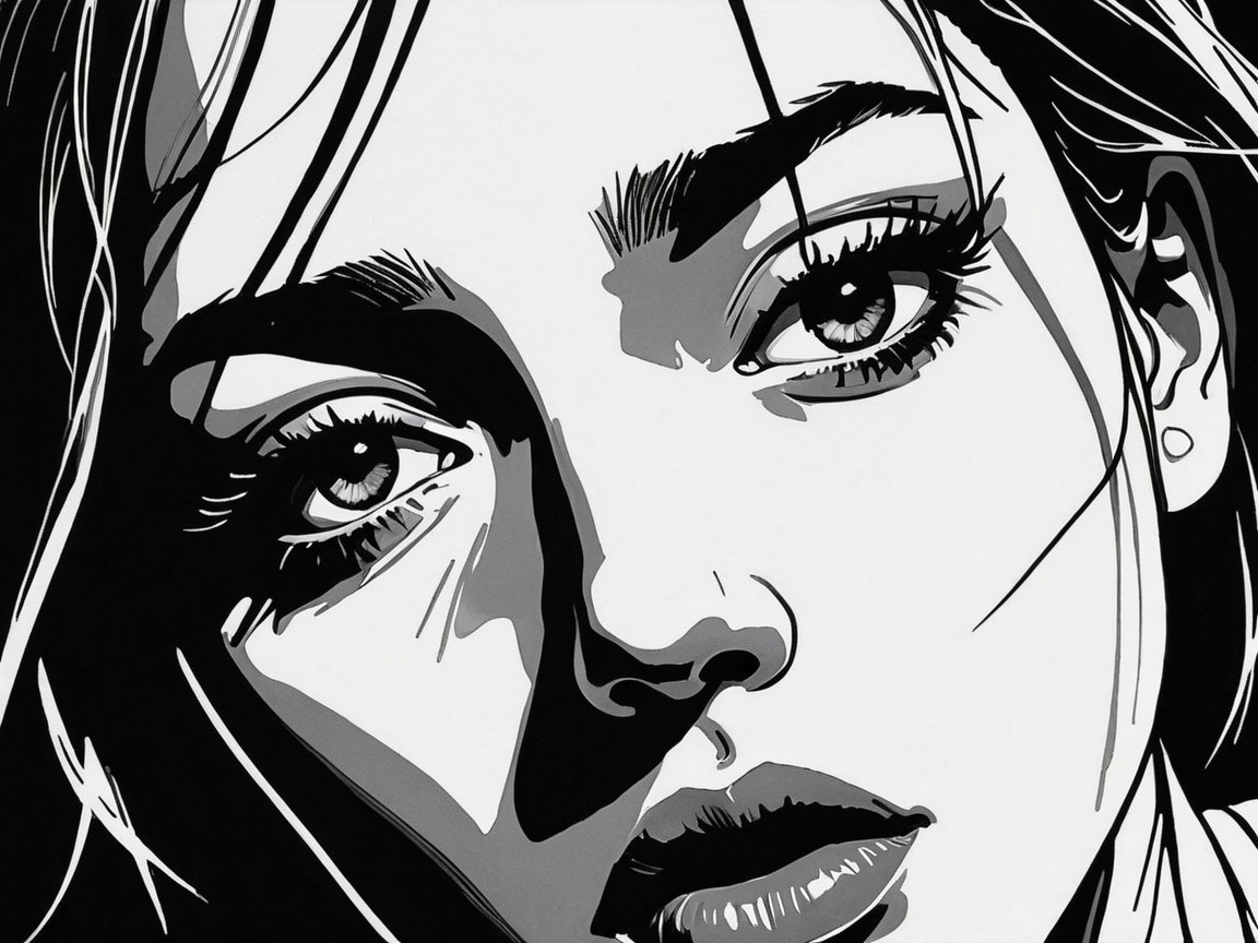 Black-and-White Illustration of a Woman's Face