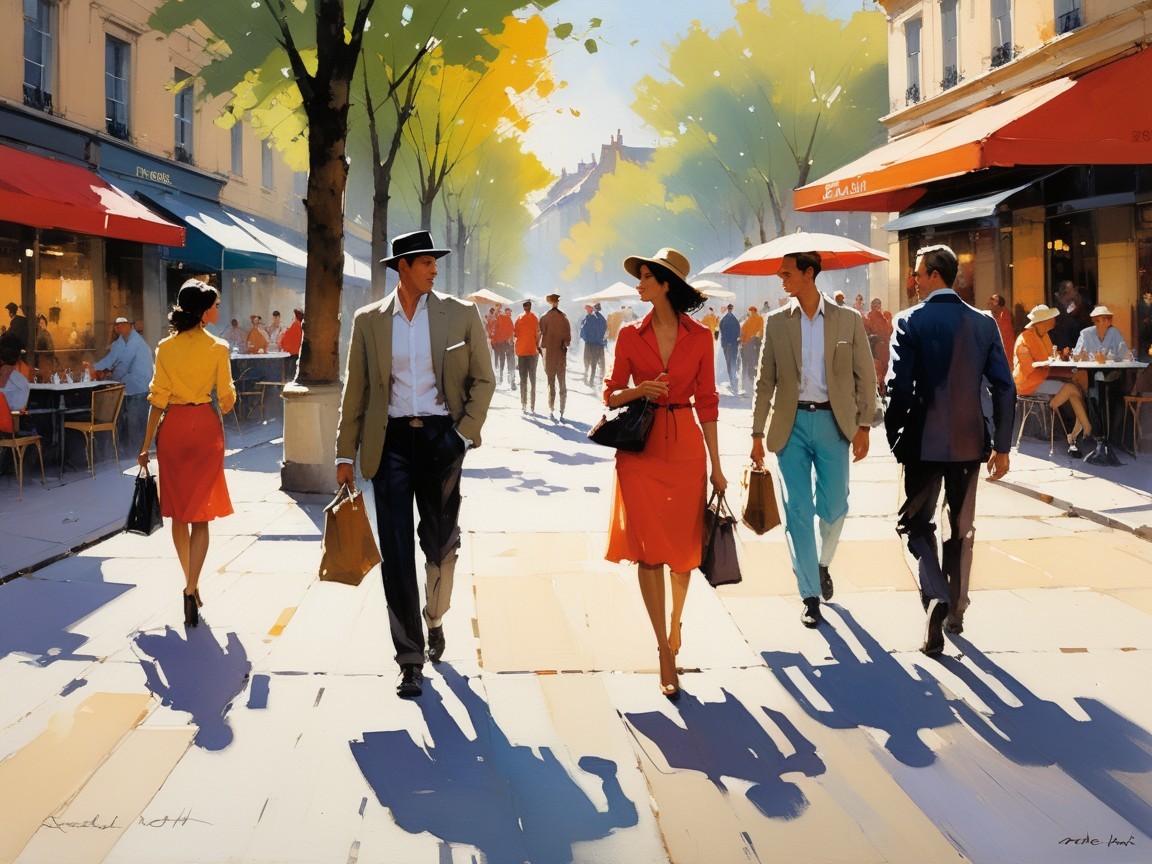 Vibrant Street Scene in a Picturesque Town