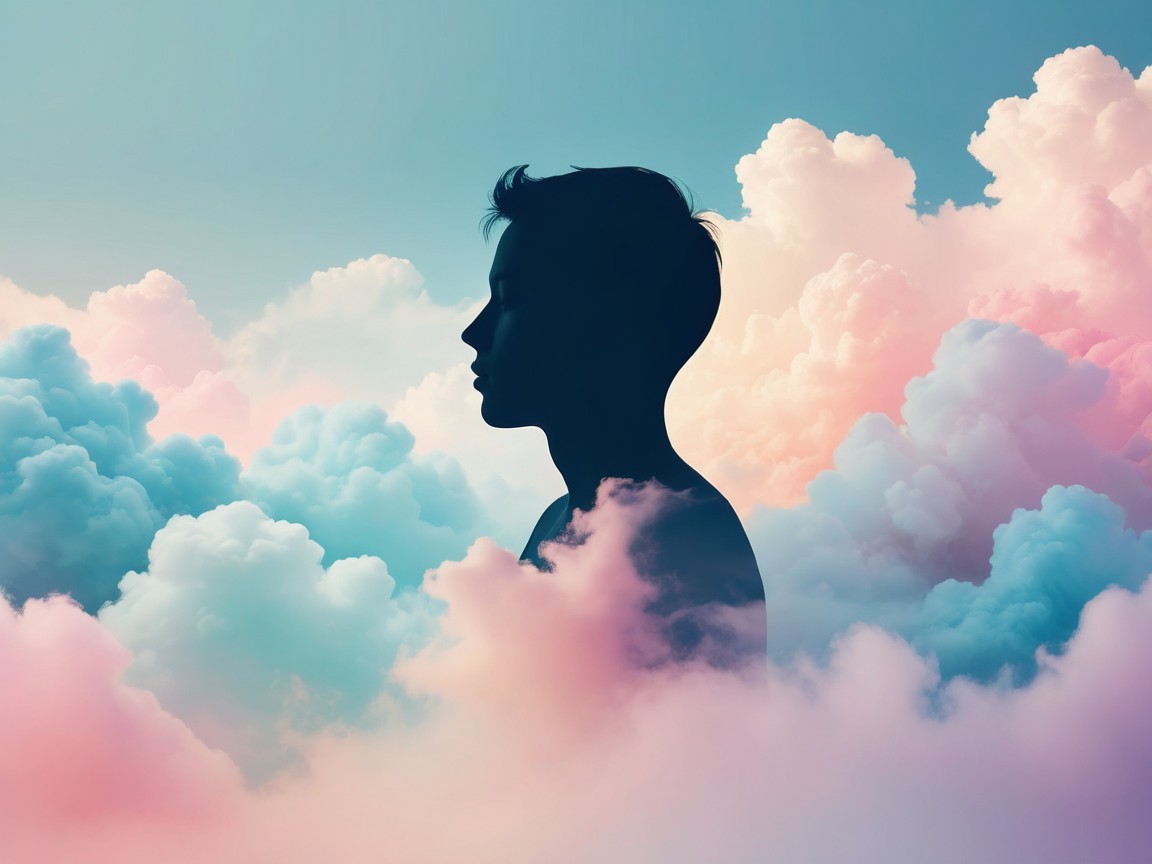 Silhouette Against Dreamy Pastel Cloud Background