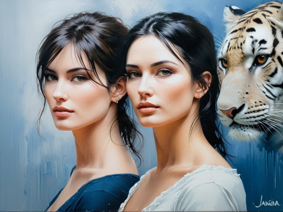 Similar Women with Tiger in Elegant Setting