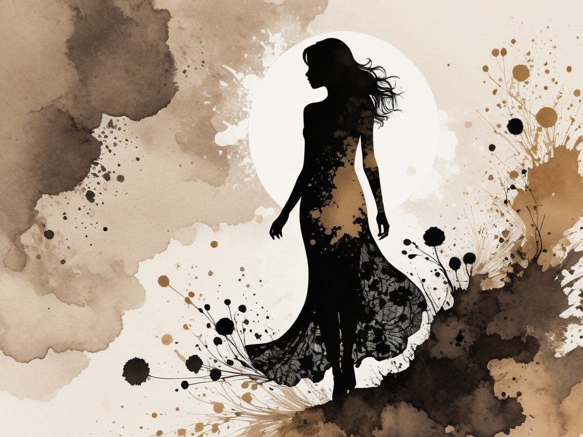 Silhouette of Woman in Earthy Watercolor Background