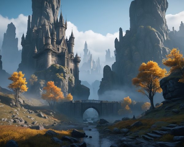 Majestic castle on a cliff above a serene river valley
