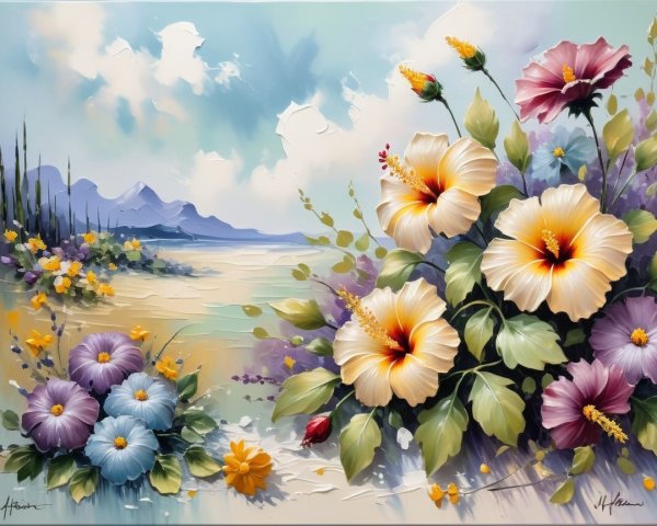 Impressionistic Landscape with Colorful Blossoms
