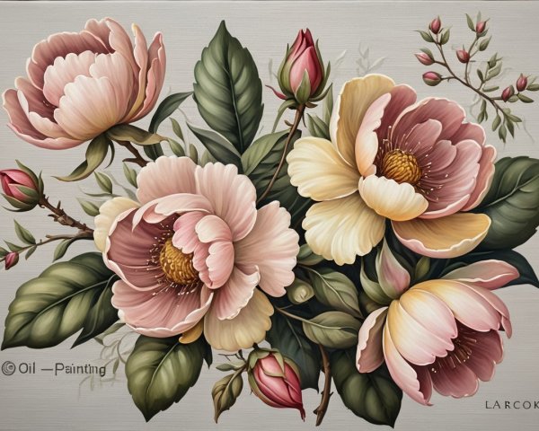 Delicate Pink Flower Bouquet Oil Painting Description