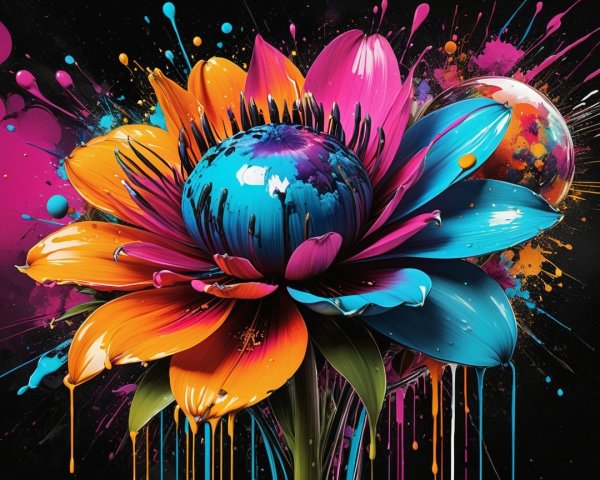 Vibrant Oversized Flower with Colorful Background Elements