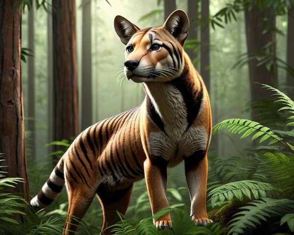 Majestic striped creature in sunlit forest setting