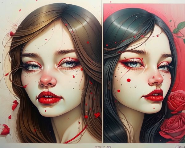Stylized Portraits of Young Women with Floral Accents