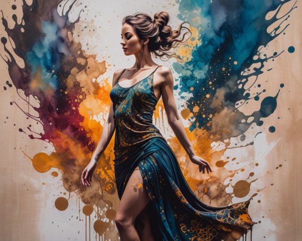 Elegant Woman in Colorful Artistic Setting