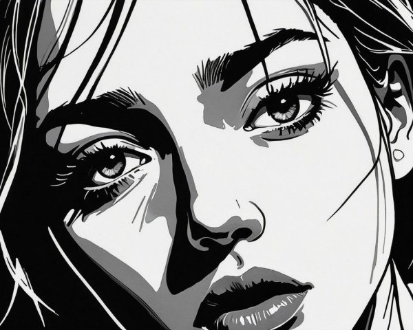 Black-and-White Illustration of a Woman's Face