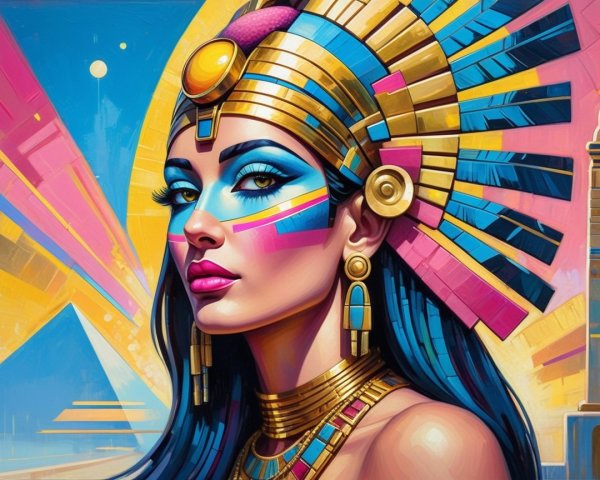 Woman with Blue Makeup and Egyptian-Inspired Jewelry