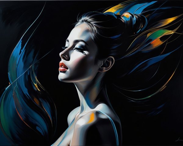 Vibrant Painting of Woman's Profile with Colorful Hair
