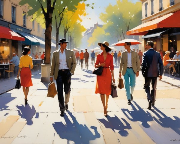 Vibrant Street Scene in a Picturesque Town