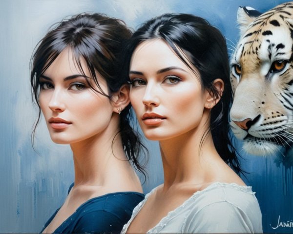 Similar Women with Tiger in Elegant Setting