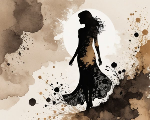 Silhouette of Woman in Earthy Watercolor Background