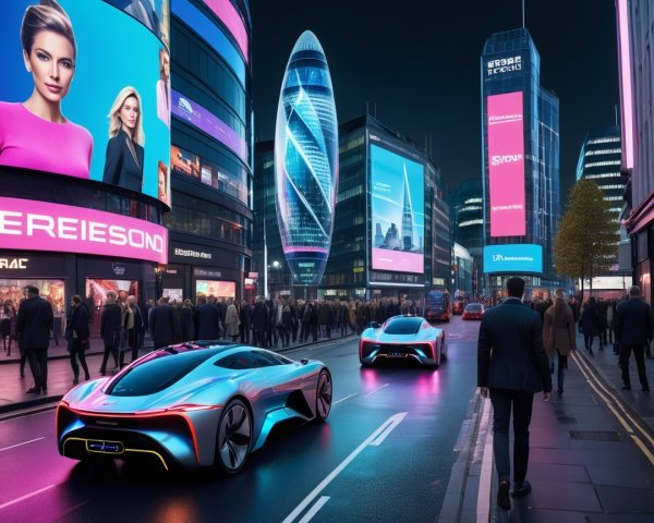 Futuristic Urban Night Scene with Neon Lights