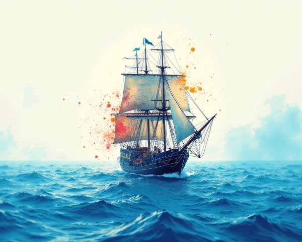 Majestic sailing ship on vibrant blue waters