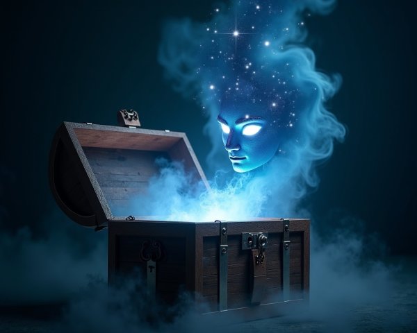Mystical Treasure Chest with Spectral Face and Mist