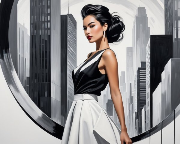 Stylish Woman Posed in Modern Cityscape Outfit