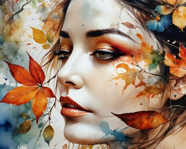 Serene Portrait of a Woman Amidst Autumn Leaves