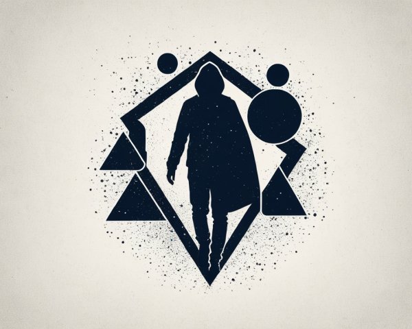 Silhouette in Cloak Among Geometric Shapes and Textures