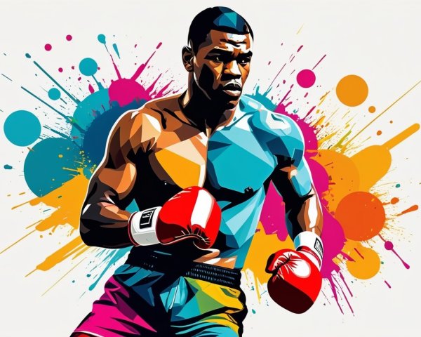 Stylized Boxer in Dynamic Pose with Colorful Background