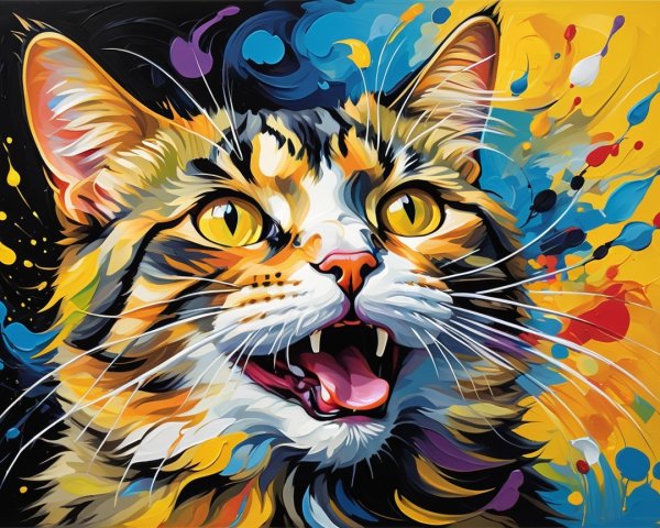 Vibrant Calico Cat Portrait with Colorful Background