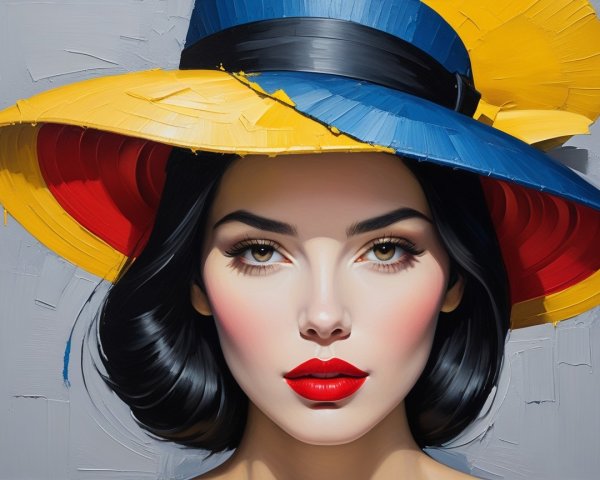 Portrait of a Woman with Bold Hat and Red Lips