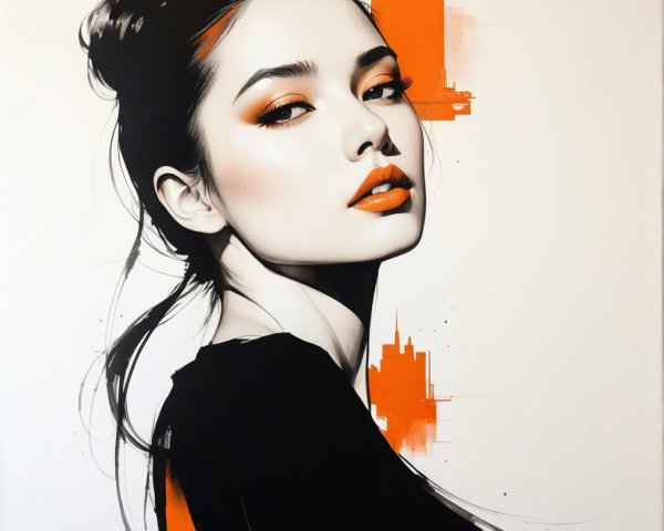 Portrait of a Woman with Elegant Bun and Orange Accents