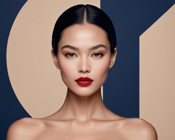 Woman with Flawless Complexion and Modern Background