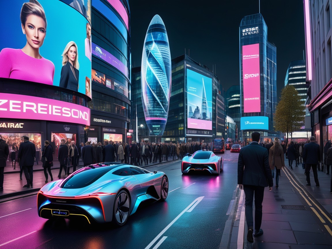Futuristic Urban Night Scene with Neon Lights