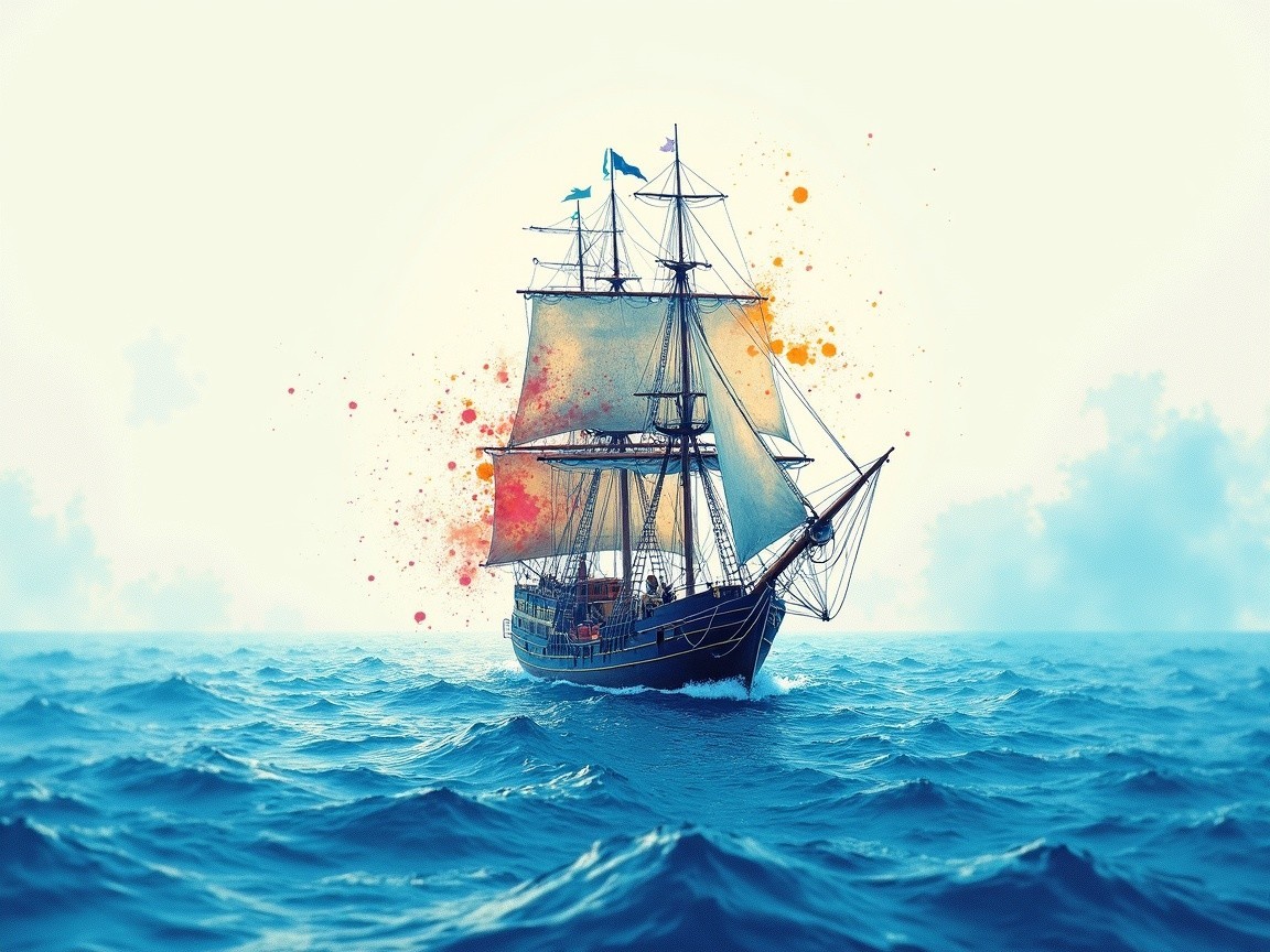Majestic sailing ship on vibrant blue waters