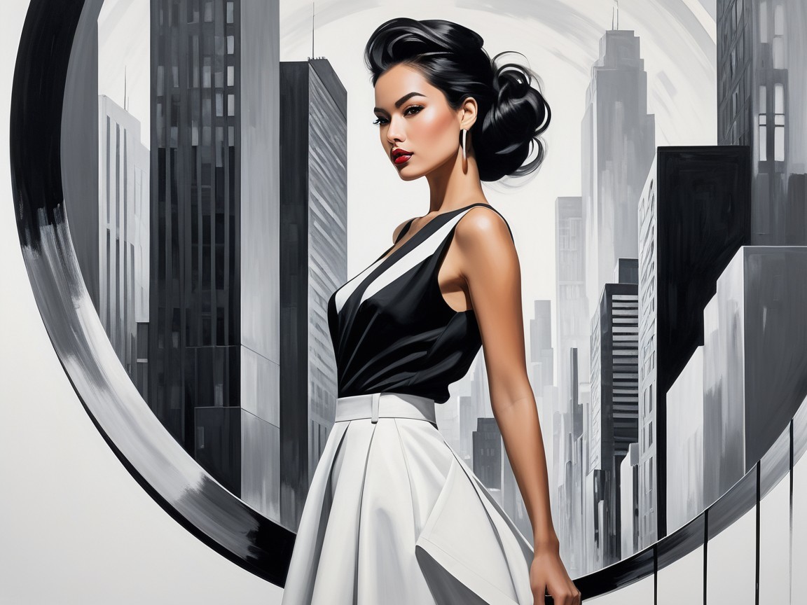 Stylish Woman Posed in Modern Cityscape Outfit
