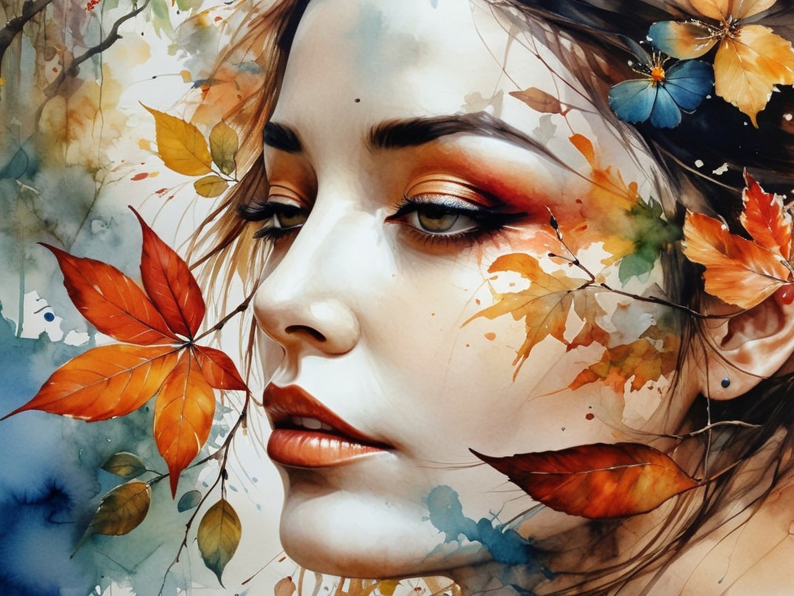 Serene Portrait of a Woman Amidst Autumn Leaves