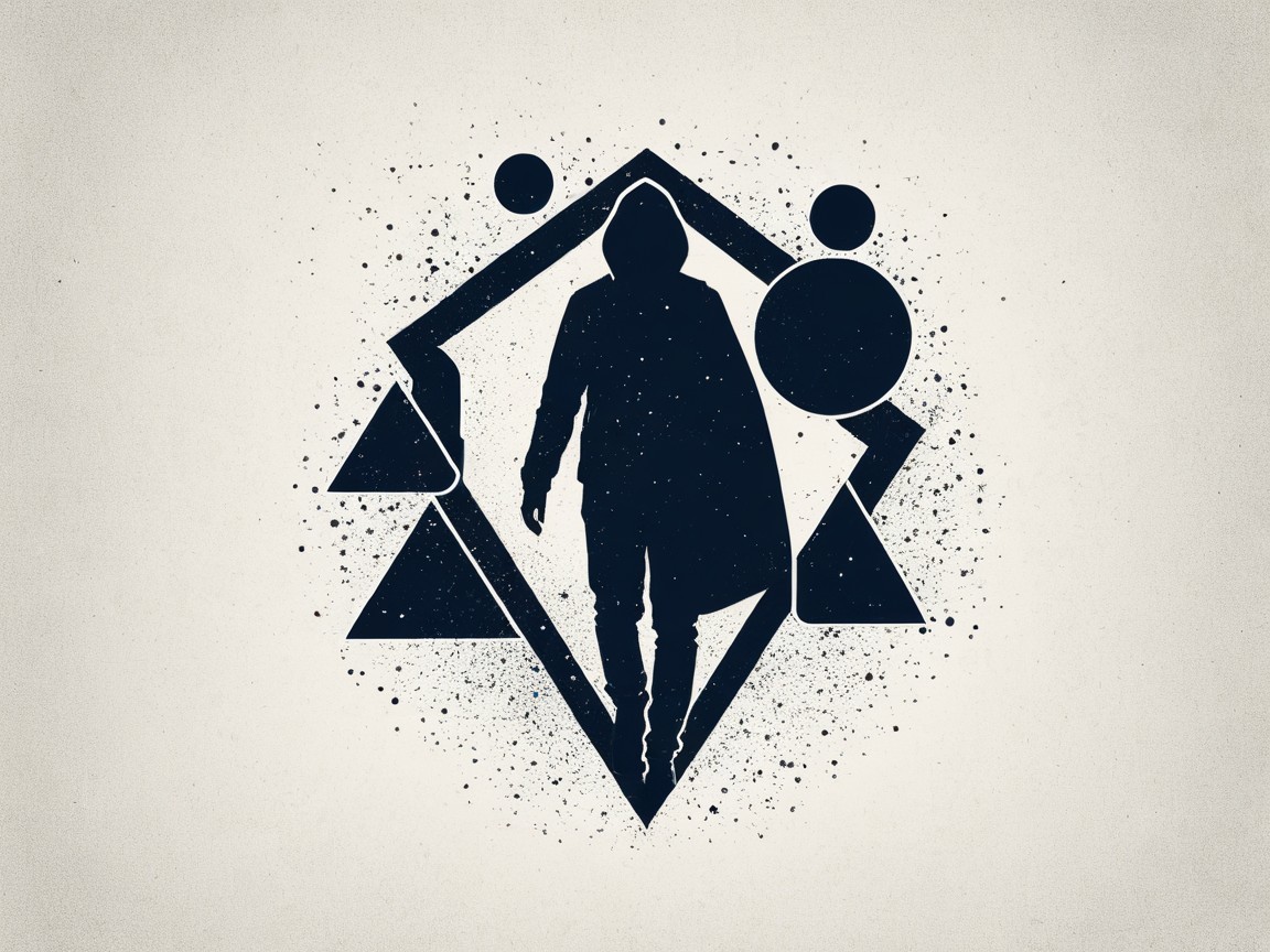 Silhouette in Cloak Among Geometric Shapes and Textures