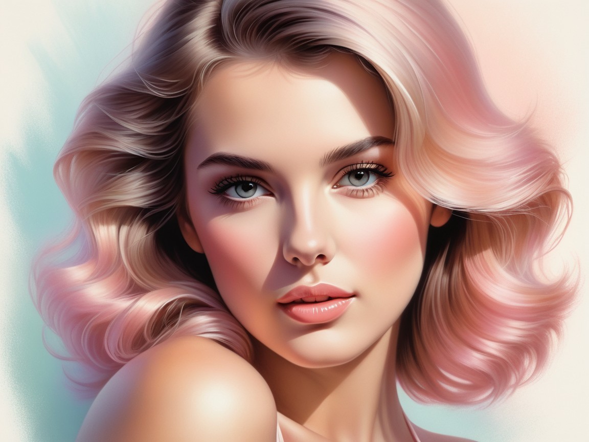 Close-up portrait of a young woman with pink highlights