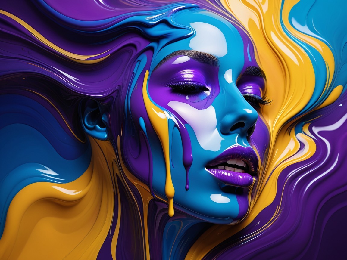 Vibrant Face Artwork with Fluid Color Swirls