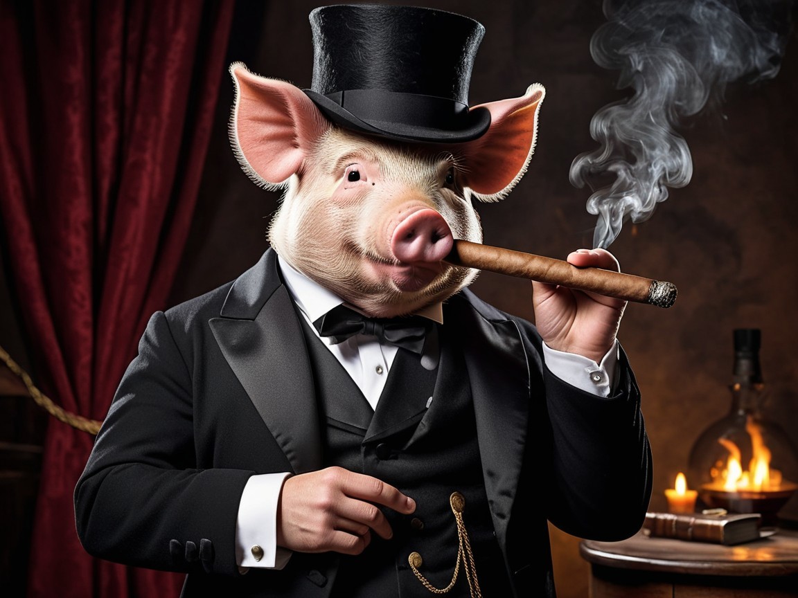 Stylish Pig in Tuxedo with Cigar in Elegant Setting