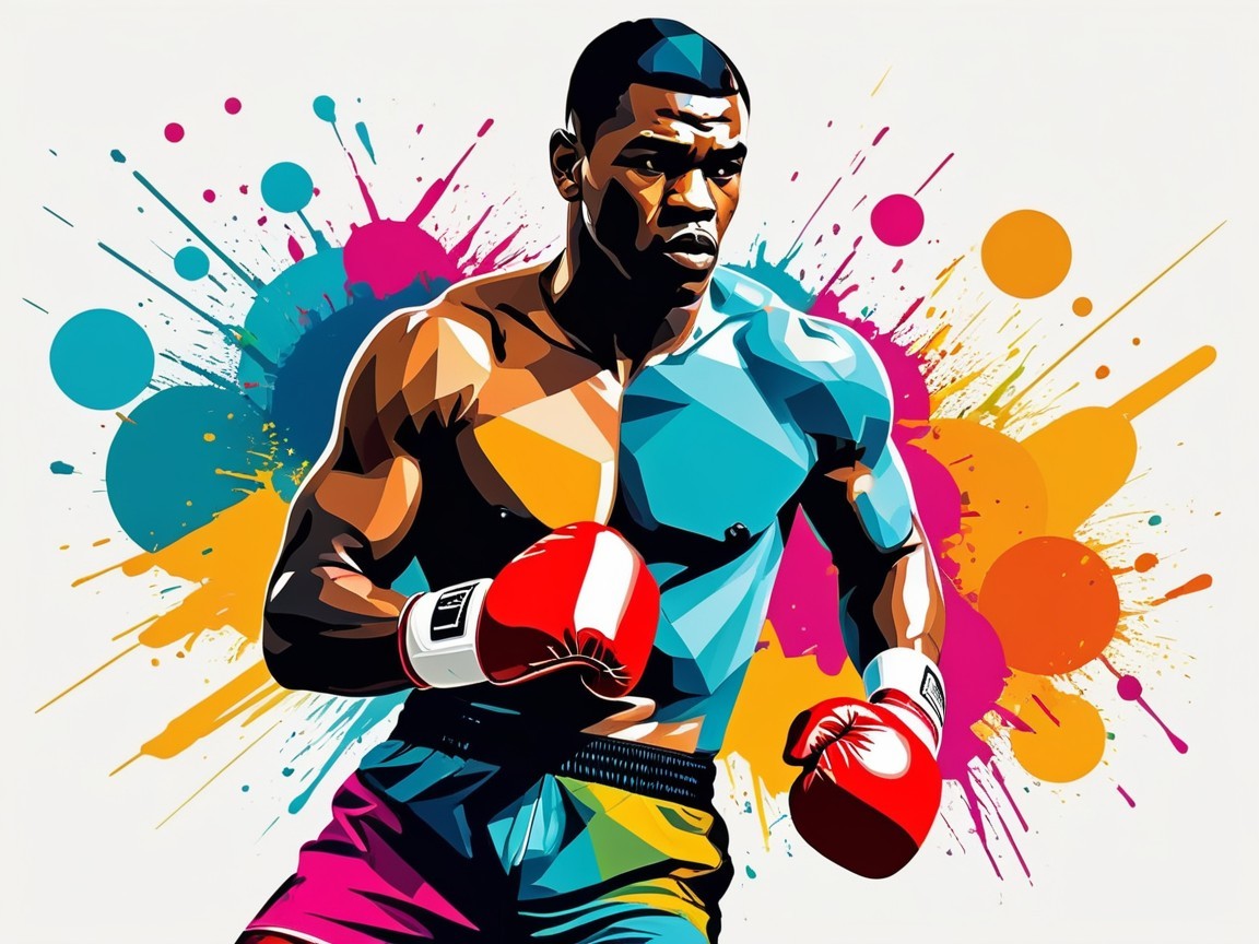 Stylized Boxer in Dynamic Pose with Colorful Background