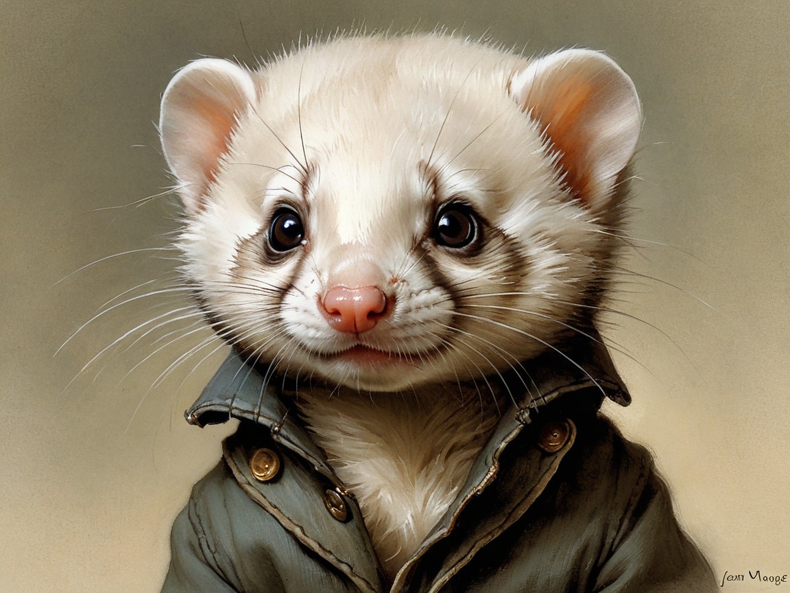 Charming Fluffy Ferret in Stylish Green Jacket