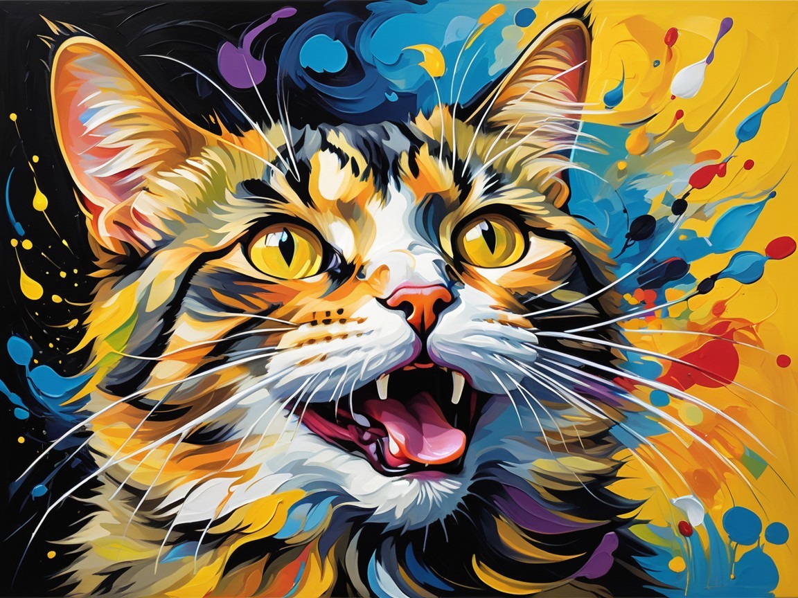 Vibrant Calico Cat Portrait with Colorful Background
